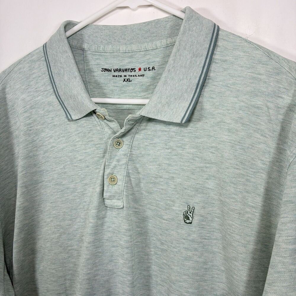 John Varvatos Polo Shirt Mens XXL 2XL Seafoam Green Peace Sign Logo Short Sleeve